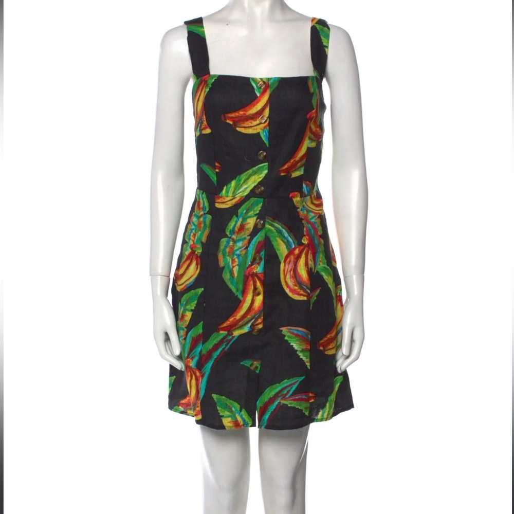 Farm Rio Preta Banana Linen Mini Dress Xs Black Multi